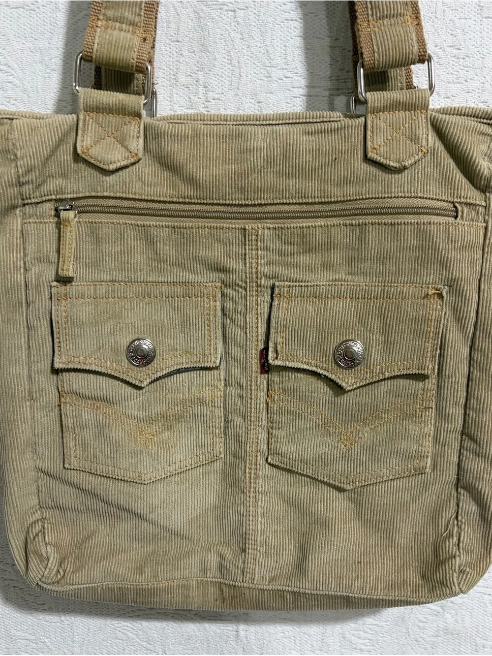 90's Y2K Levi's Jeans Beige Corduroy Tote Purse Bag Red Tag VTG
